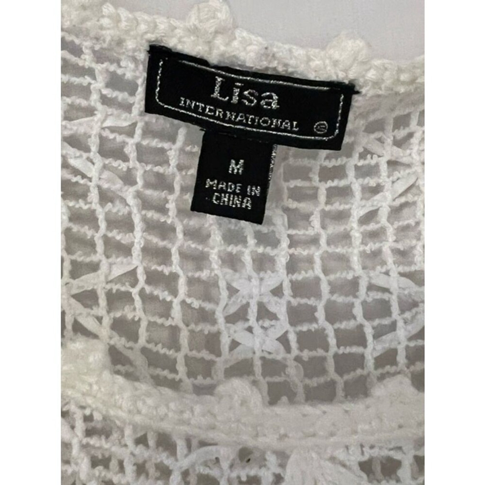 LISA INTERNATIONAL White Crocheted with Ribbon Shirt Womens Size Medium - Picture 8 of 10